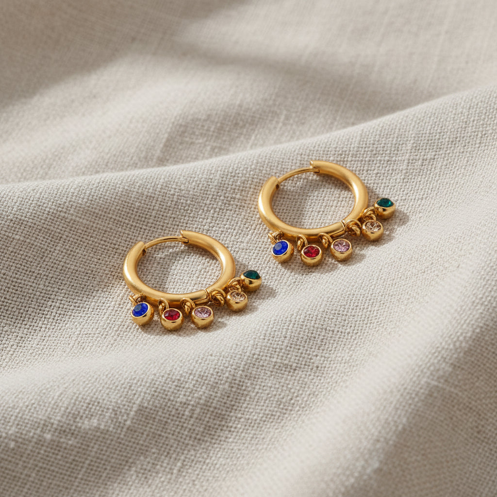 Multicolor CZ Hoop Waterproof Earrings