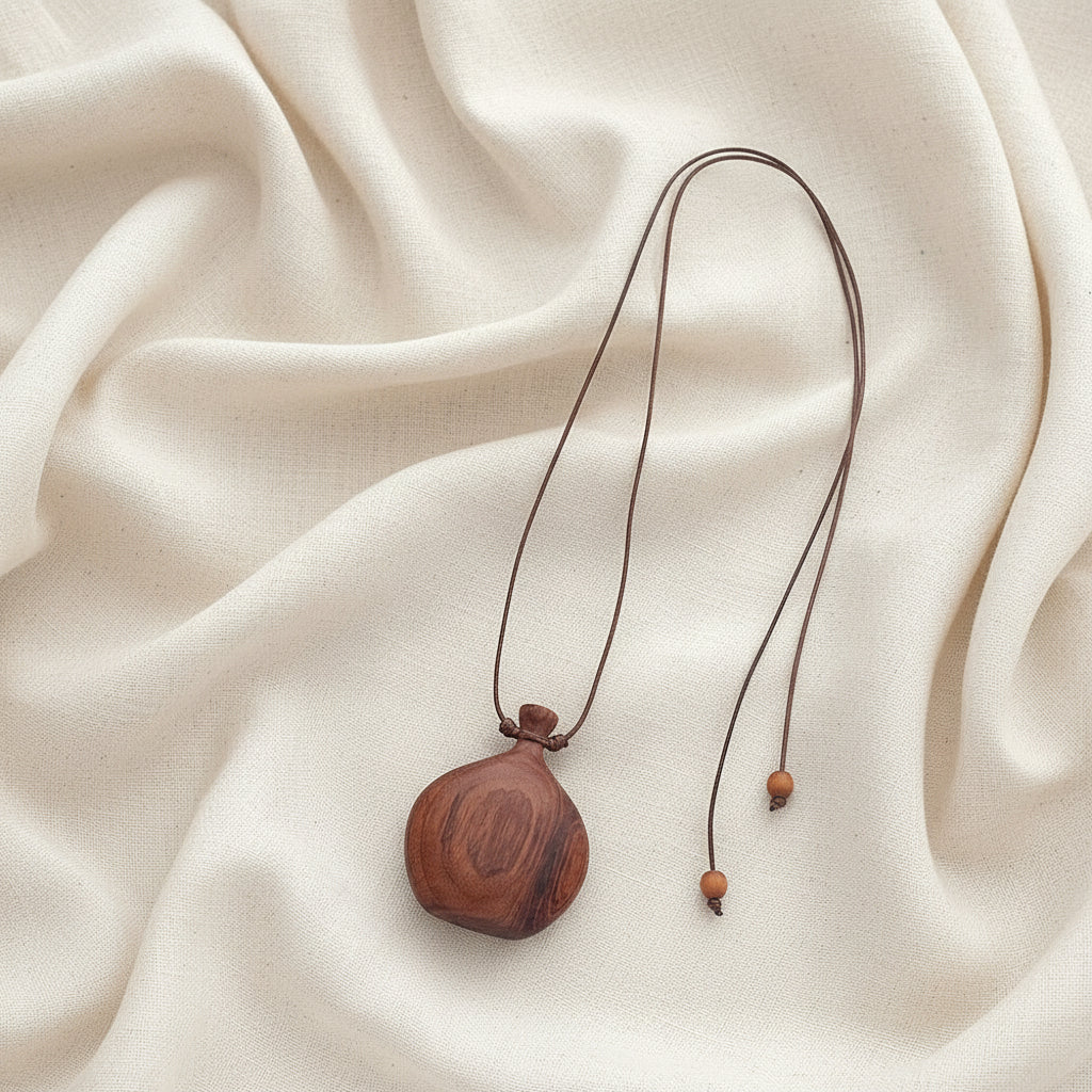 Statement Light Wood Flask Pendant Necklace
