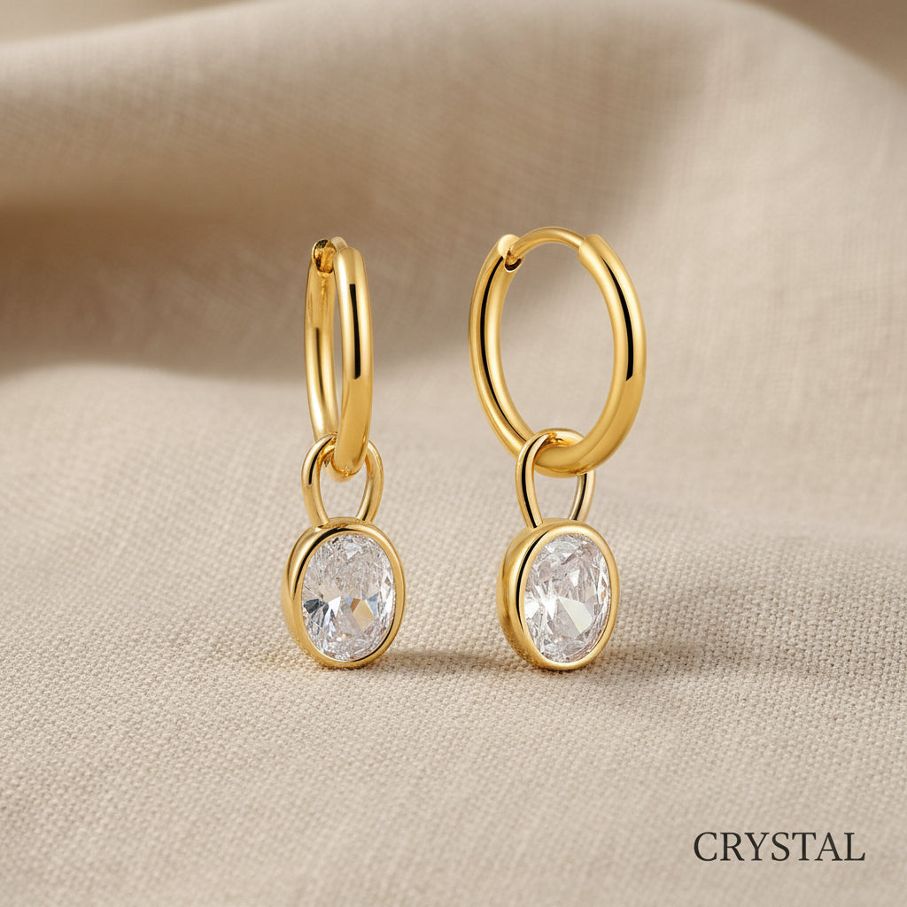 Lydia Waterproof Gold Hoops with Aqua CZ Drops