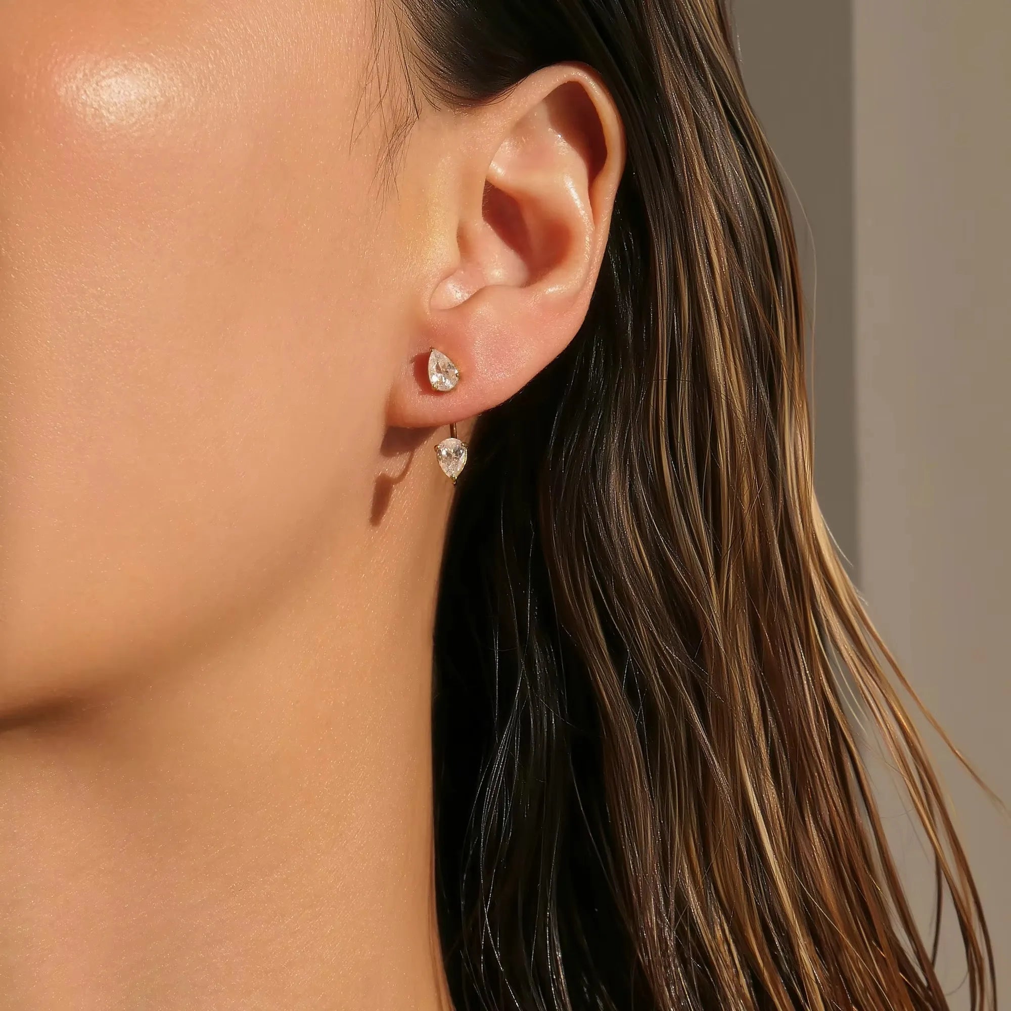 CZ Waterproof Teardrop Front Back Earring