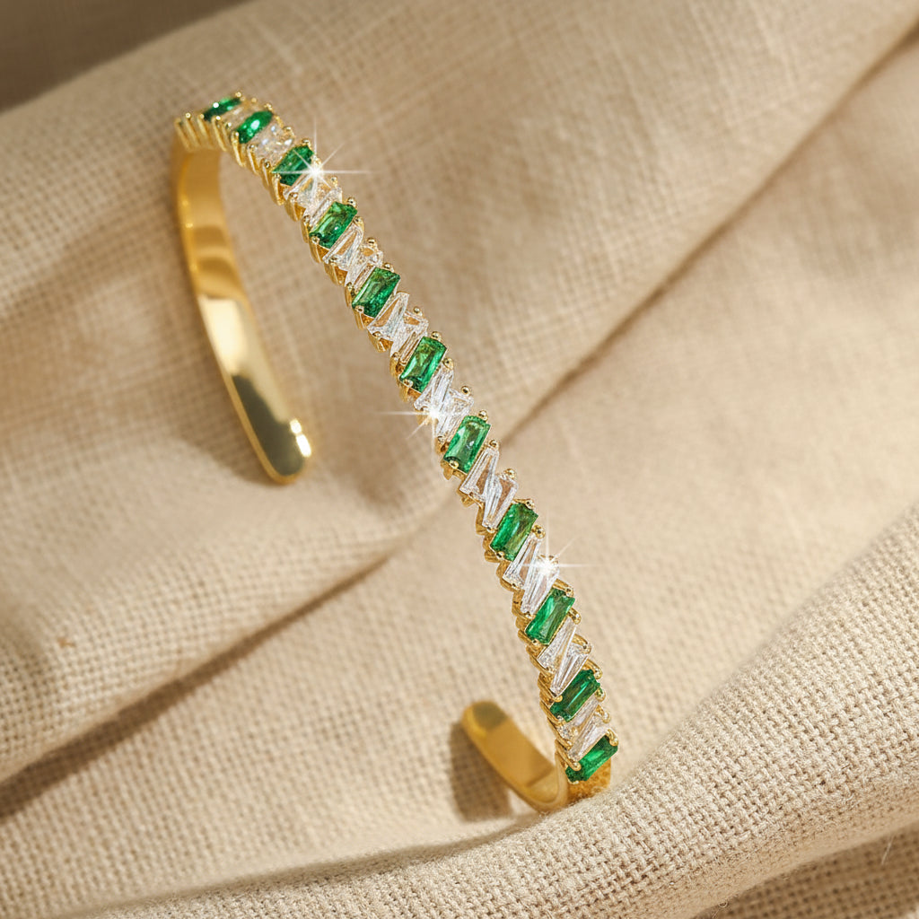 Libby 4 PC Set CZ Emerald + Diamond Look Waterproof Bangle