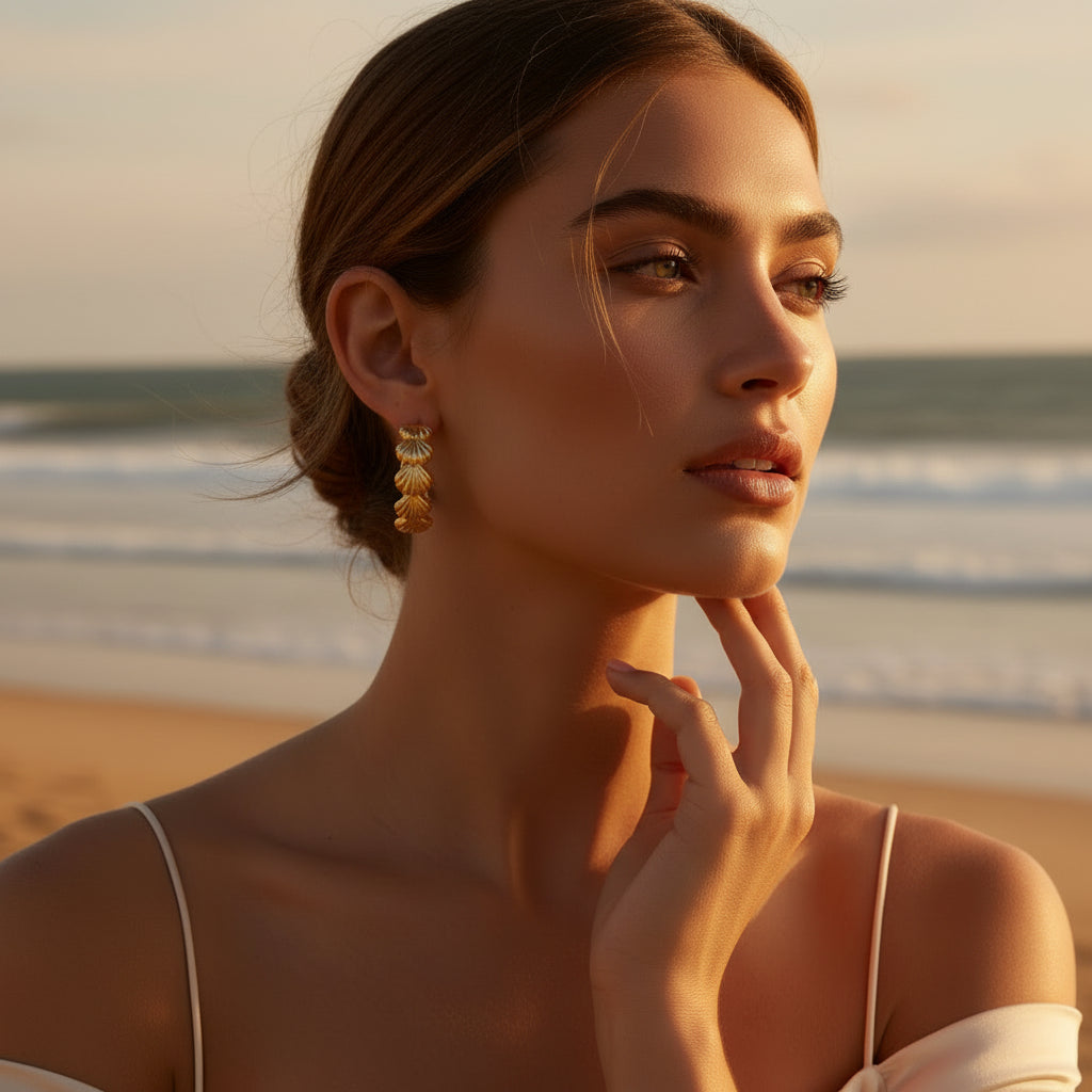 Gold Shell Hoop Earrings