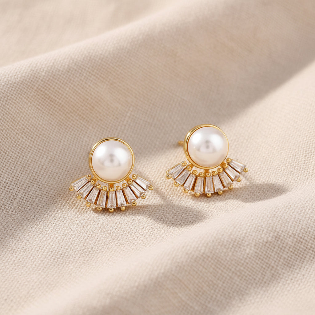 Kaitlyn Crystal and Pearl Stud Earrings