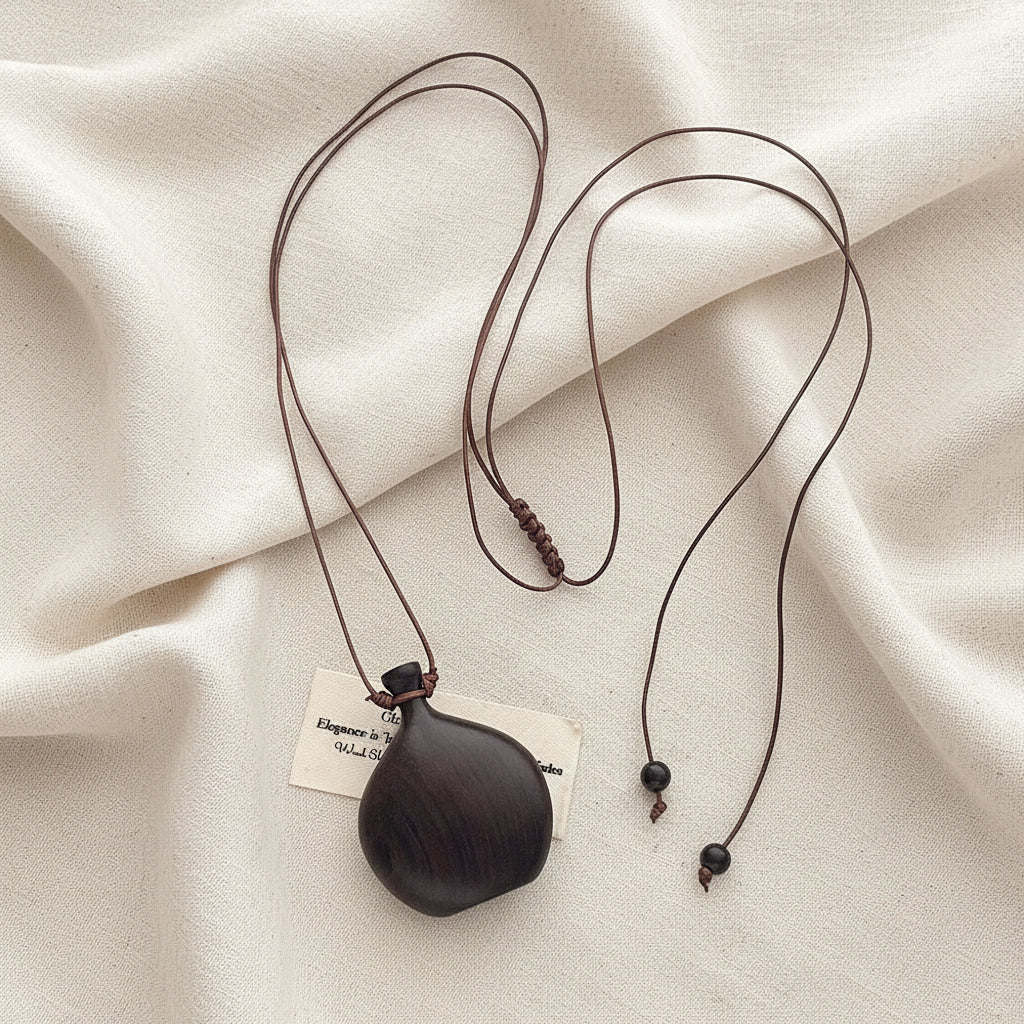 Statement Dark Wood Flask Pendant Necklace