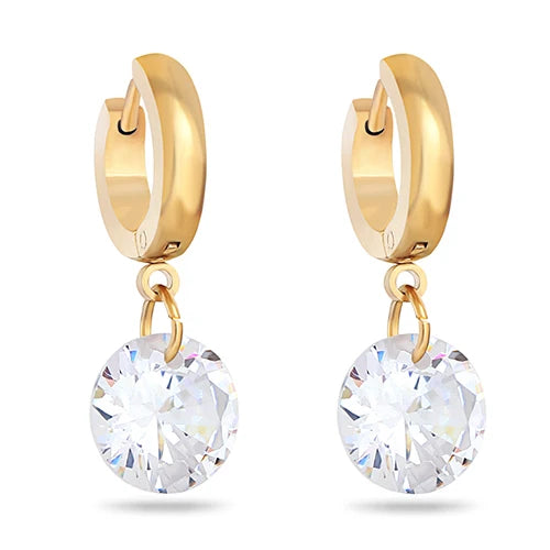 Gold Huggie Crystal Drop Earrings