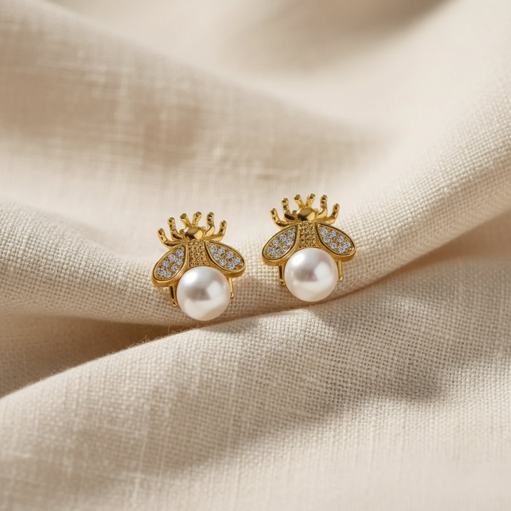 Bee Pearl and Crystal Earrings