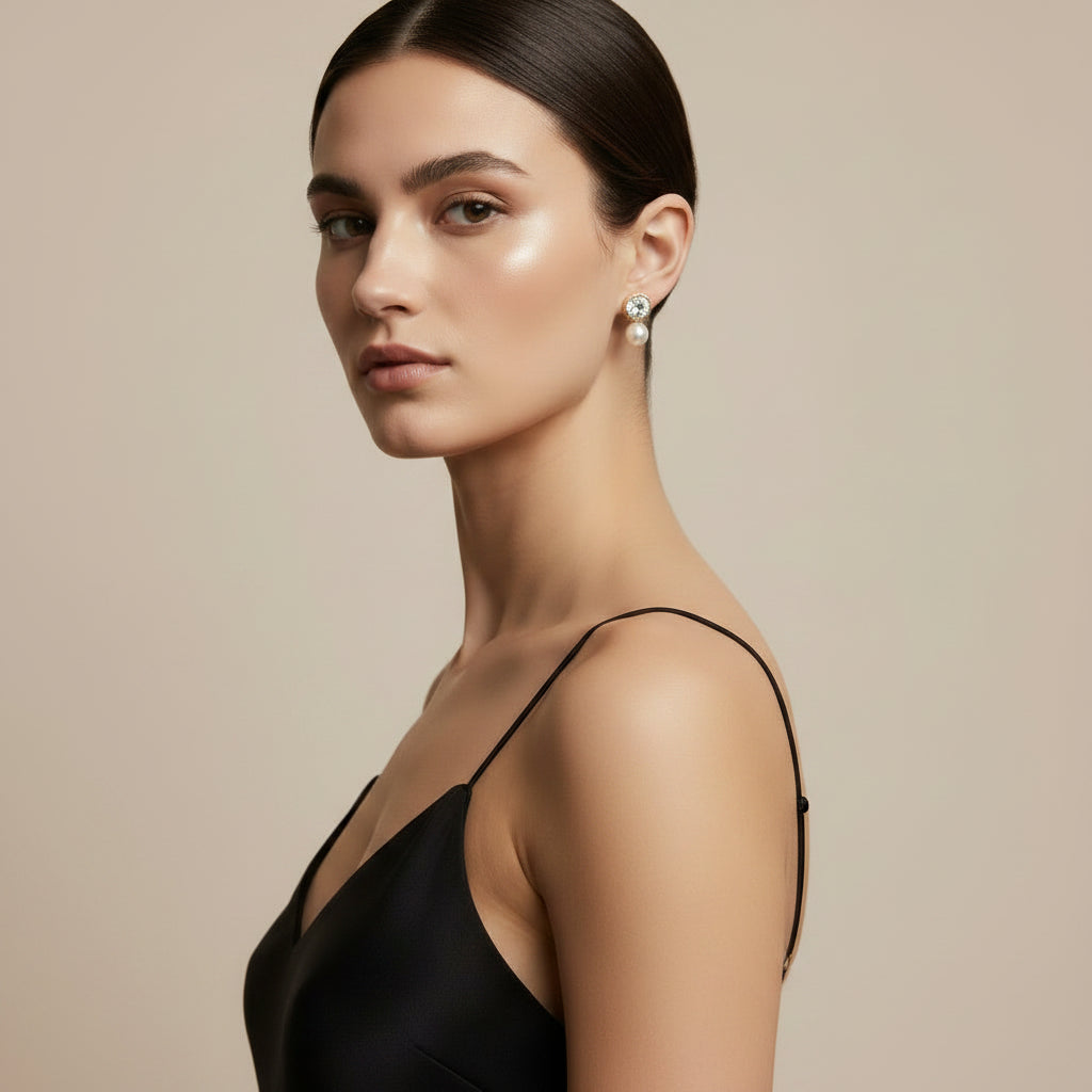 Pryia Pearl and Bezel CZ Stud Earrings