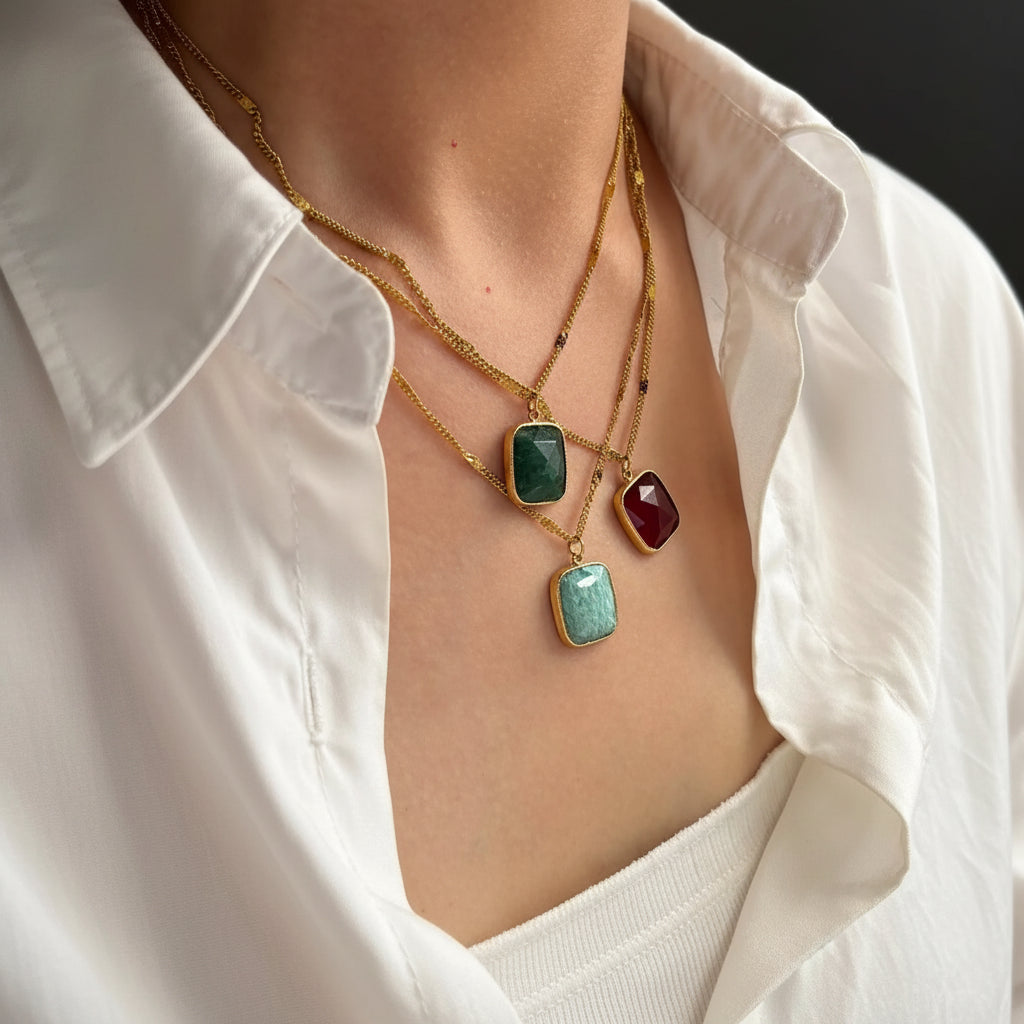 Gigi Waterproof Natural Stone Pendant Necklace