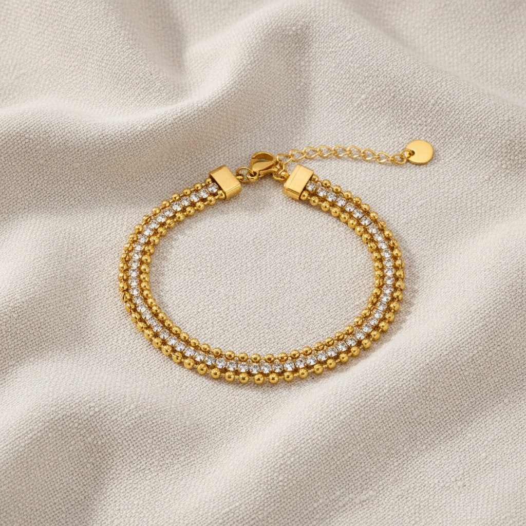 Nina Gold Beads + CZ Multi-strand Waterproof Bracelet