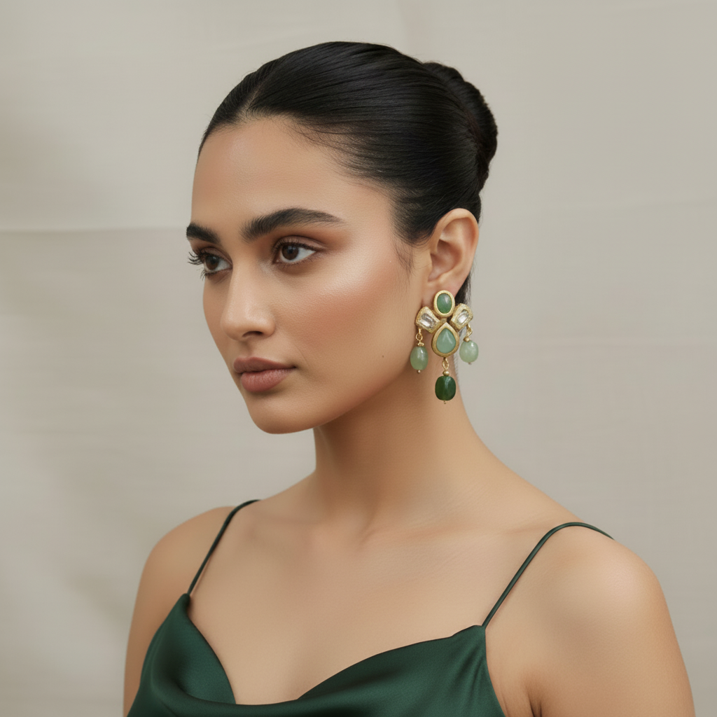 Tasha Green and Gold Dangle Earrings