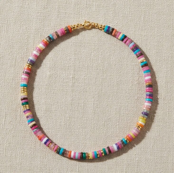 Multi Color Stone and Gold Beaded Necklace