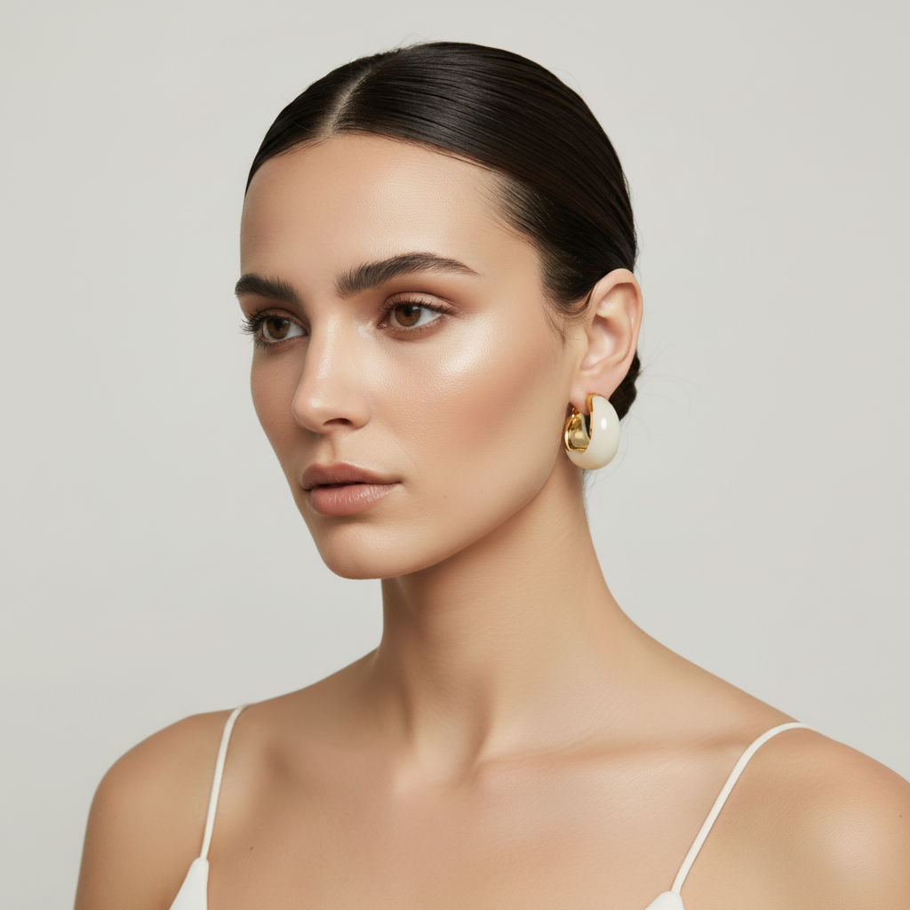 Ivory Resin and Gold Hoop Earrings