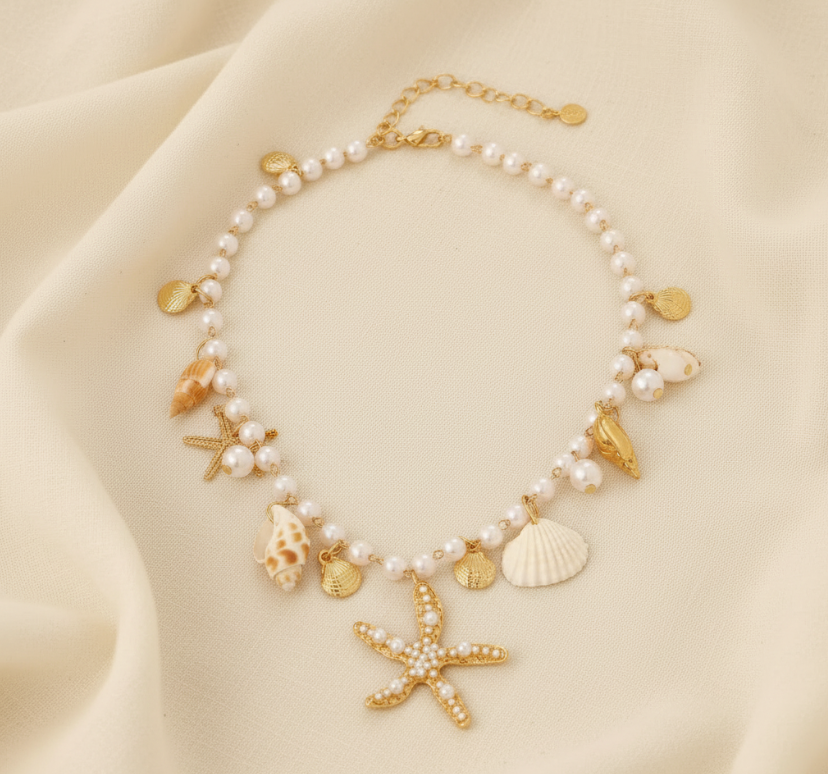 Coastal Pearl and Sealife Necklace